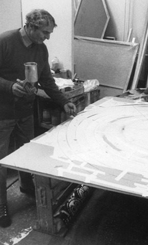 Rupprecht Geiger im Atelier der Staatlichen Kunstakademie, Düsseldorf 1974